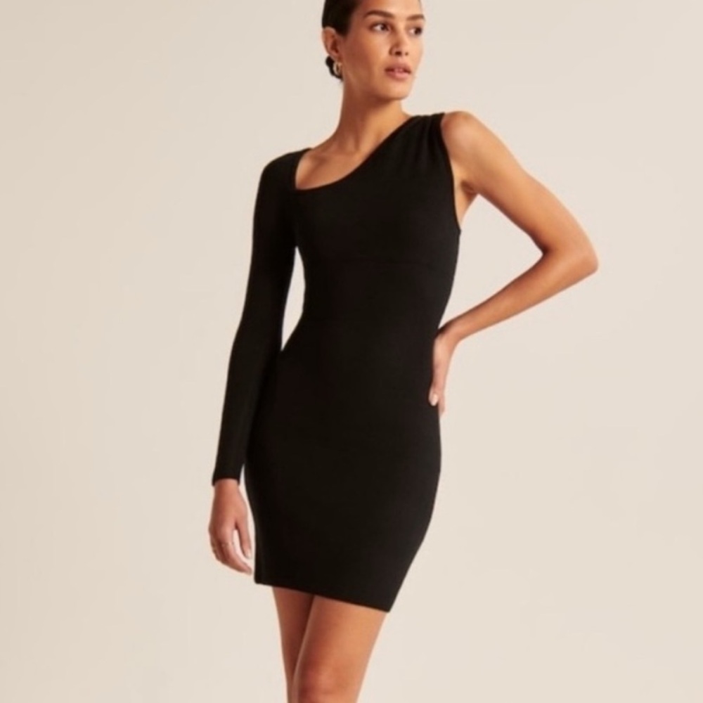 Abercrombie Women’s One-Shoulder Long Sleeve Body on Mini Dress Knit Black S